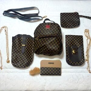 Faux leather mini backpack, 2 wallets , phone holder, and pouch bundle